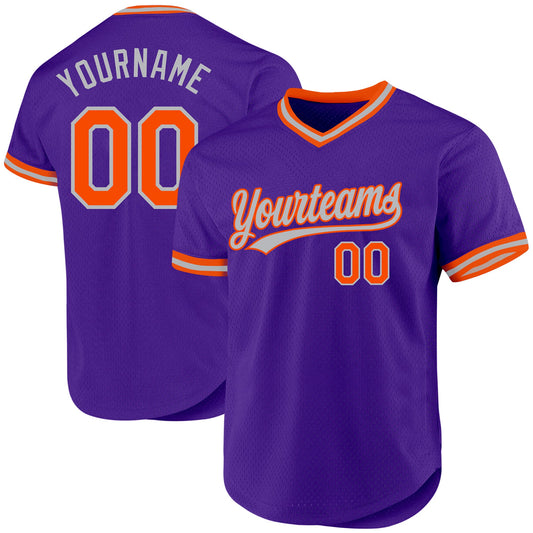 Custom Purple Orange-Gray Authentic Throwback Baseball Jersey - Sky-Custom