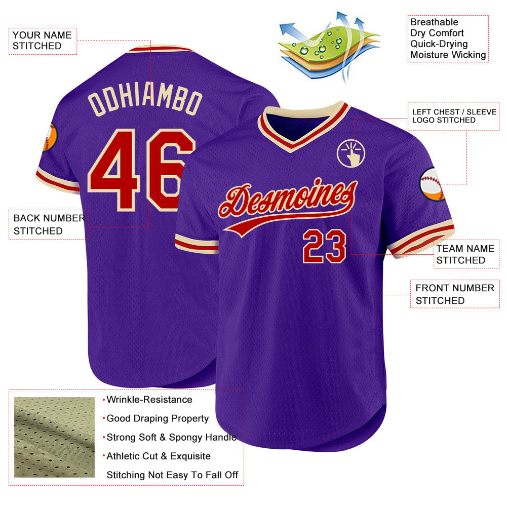 Custom Purple Red-Cream Authentic Throwback Baseball Jersey - Sky-Custom