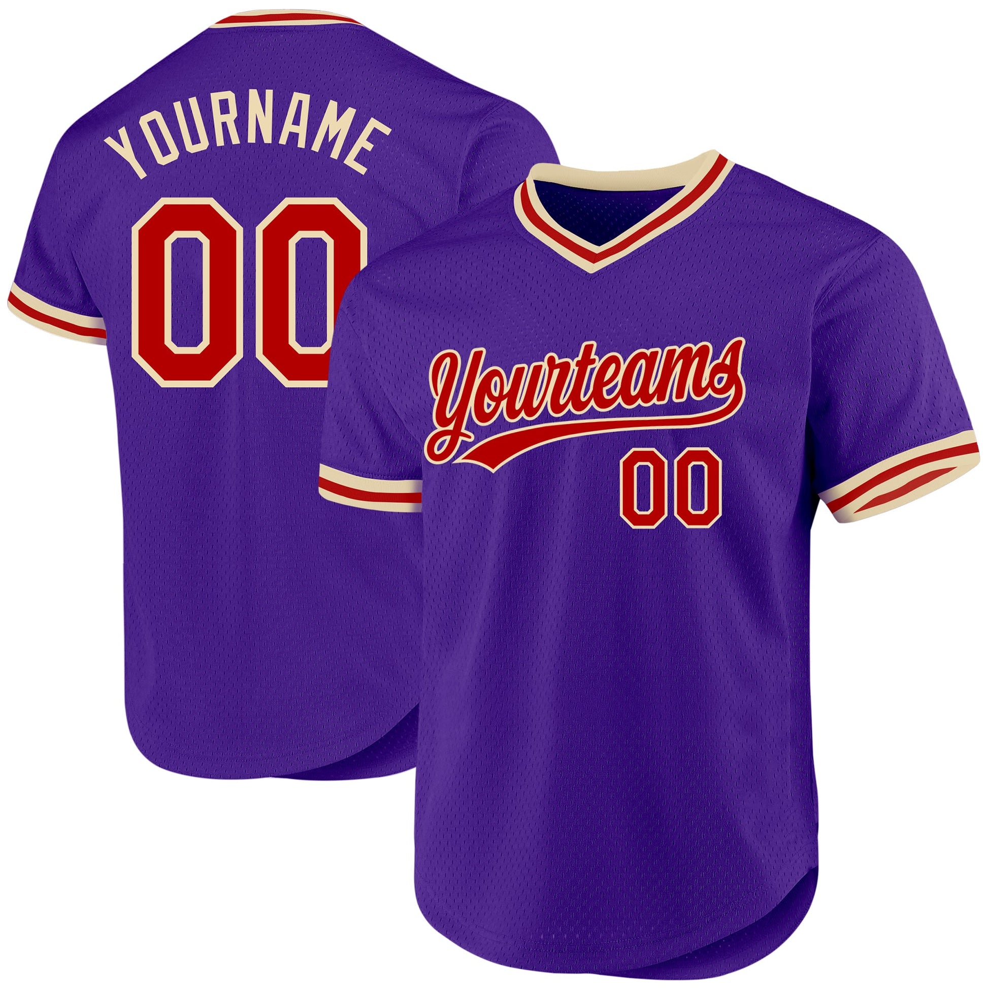 Custom Purple Red-Cream Authentic Throwback Baseball Jersey - Sky-Custom