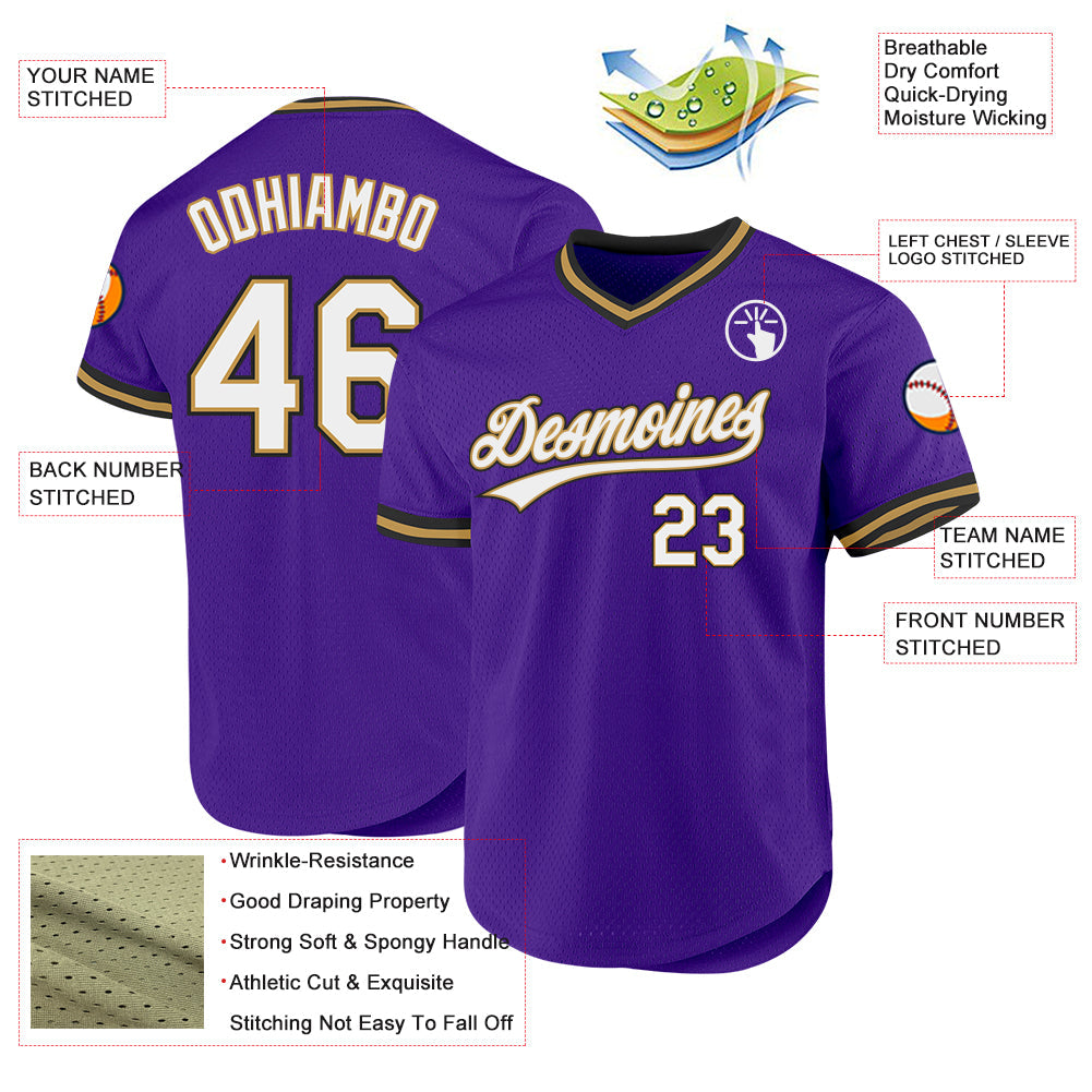 Custom Purple Old Gold-Black Authentic Throwback Baseball Jersey - Sky-Custom