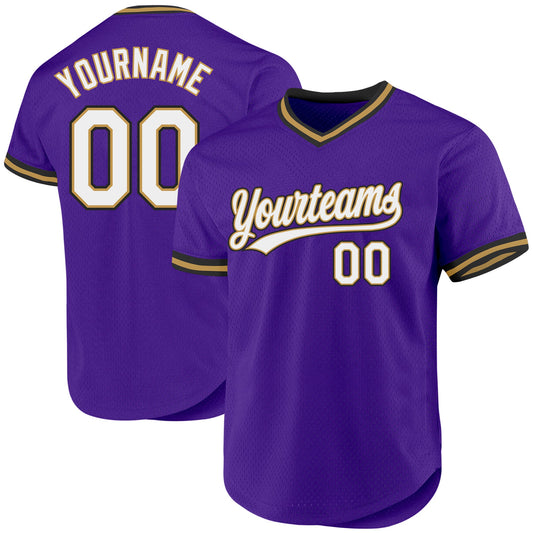 Custom Purple Old Gold-Black Authentic Throwback Baseball Jersey - Sky-Custom