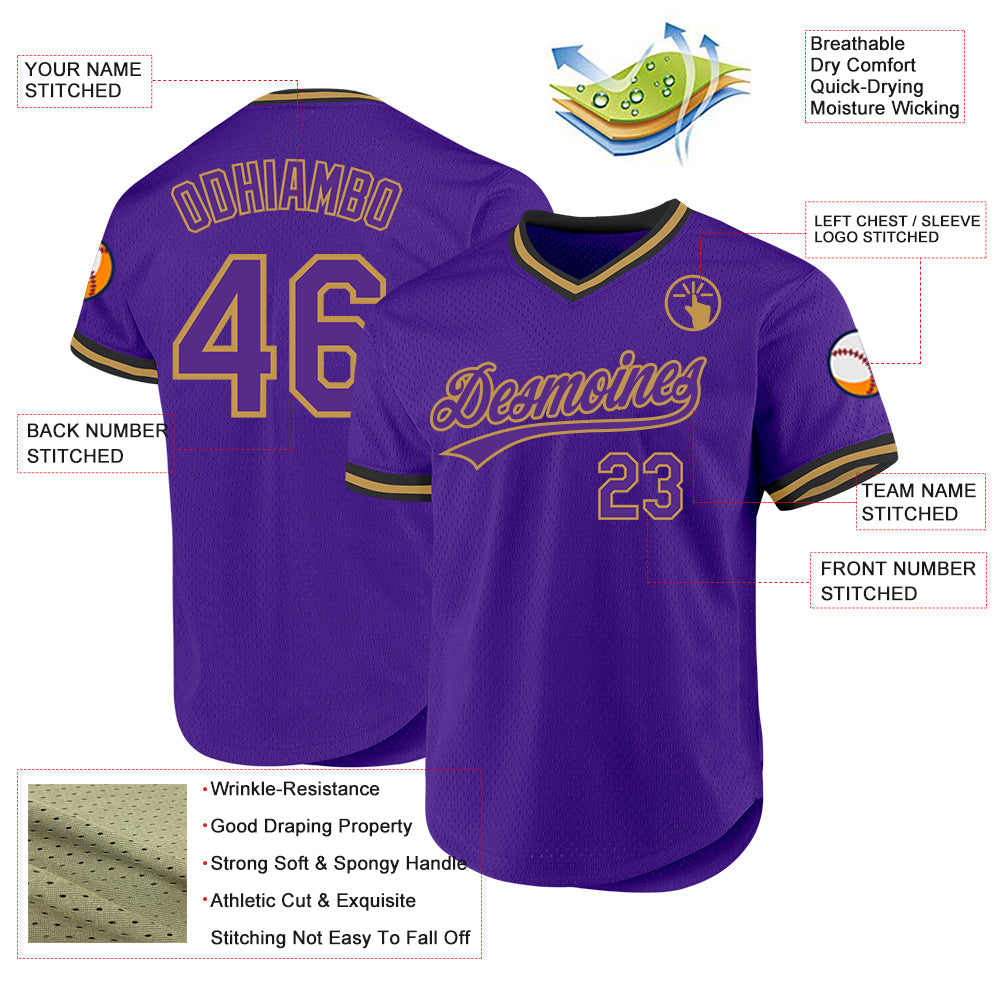 Custom Purple Old Gold-Black Authentic Throwback Baseball Jersey - Sky-Custom