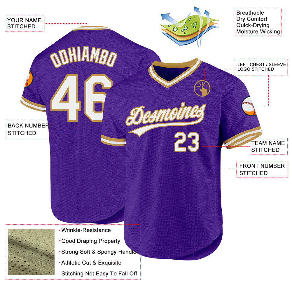 Custom Purple White-Old Gold Authentic Throwback Baseball Jersey - Sky-Custom