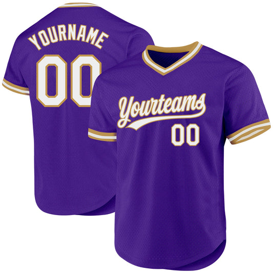 Custom Purple White-Old Gold Authentic Throwback Baseball Jersey - Sky-Custom