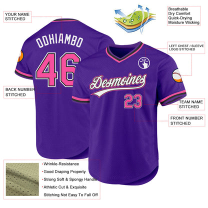 Custom Purple Pink-Black Authentic Throwback Baseball Jersey - Sky-Custom