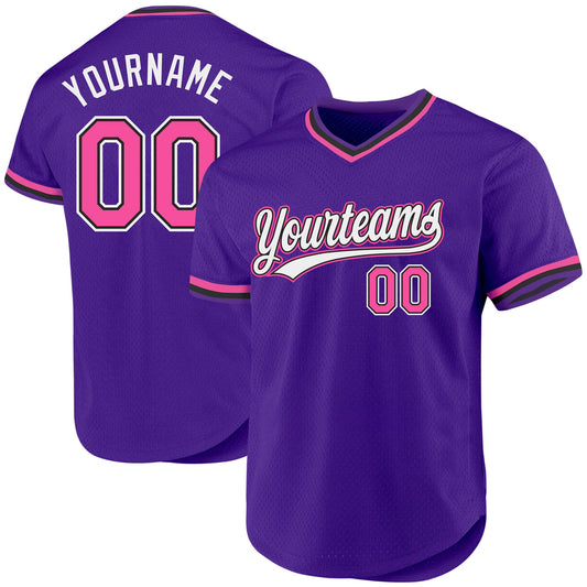 Custom Purple Pink-Black Authentic Throwback Baseball Jersey - Sky-Custom