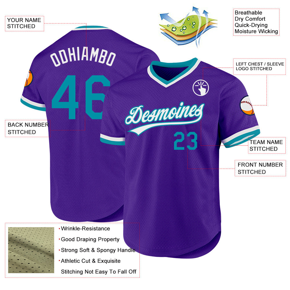 Custom Purple Teal-White Authentic Throwback Baseball Jersey - Sky-Custom