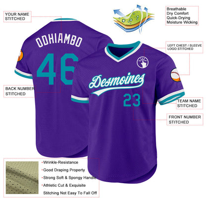 Custom Purple Teal-White Authentic Throwback Baseball Jersey - Sky-Custom