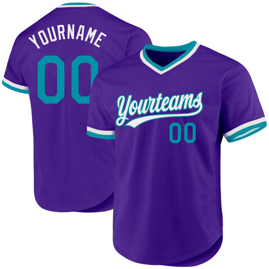 Custom Purple Teal-White Authentic Throwback Baseball Jersey - Sky-Custom
