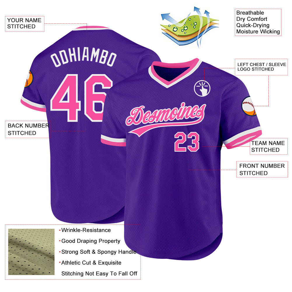 Custom Purple Pink-White Authentic Throwback Baseball Jersey - Sky-Custom