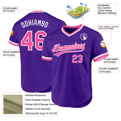 Custom Purple Pink-White Authentic Throwback Baseball Jersey - Sky-Custom