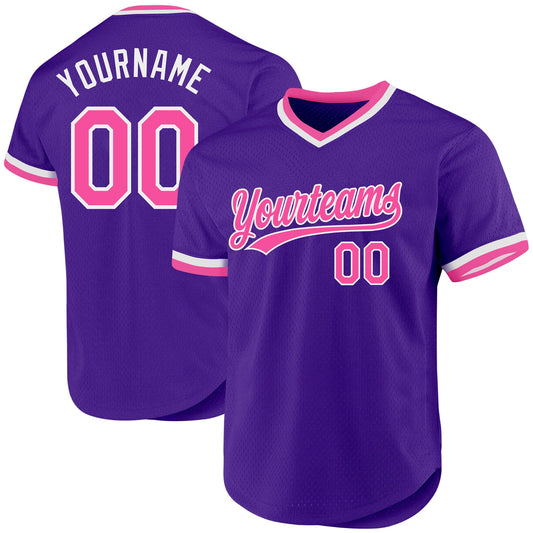 Custom Purple Pink-White Authentic Throwback Baseball Jersey - Sky-Custom