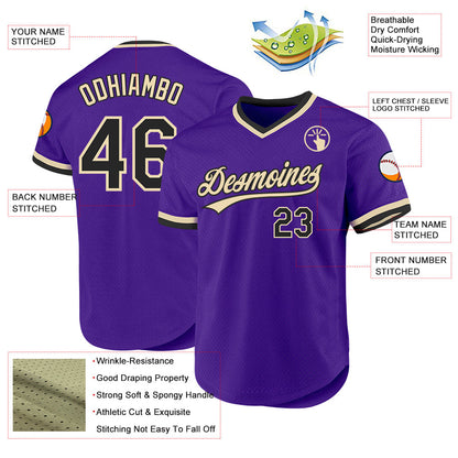 Custom Purple Black-Cream Authentic Throwback Baseball Jersey - Sky-Custom