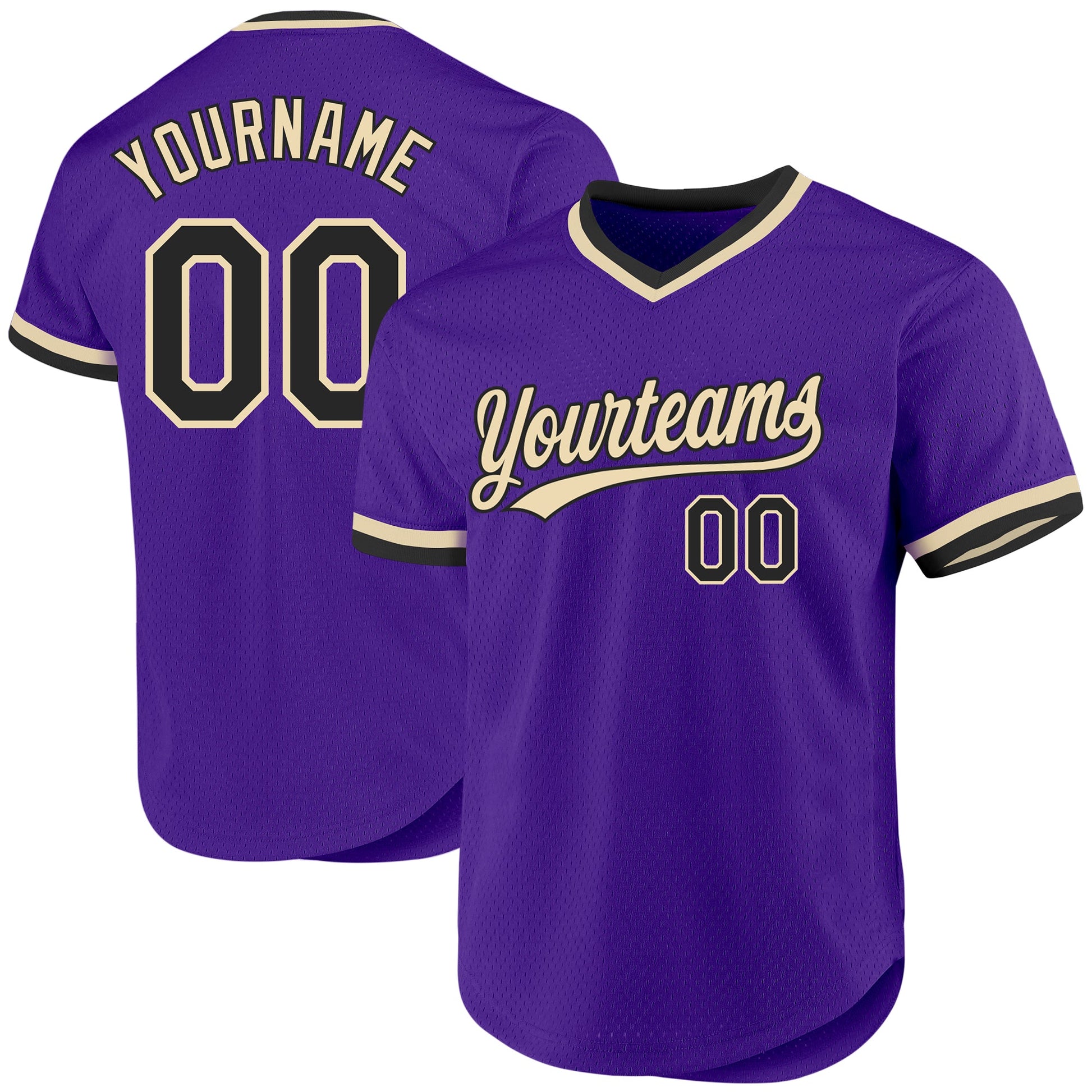 Custom Purple Black-Cream Authentic Throwback Baseball Jersey - Sky-Custom