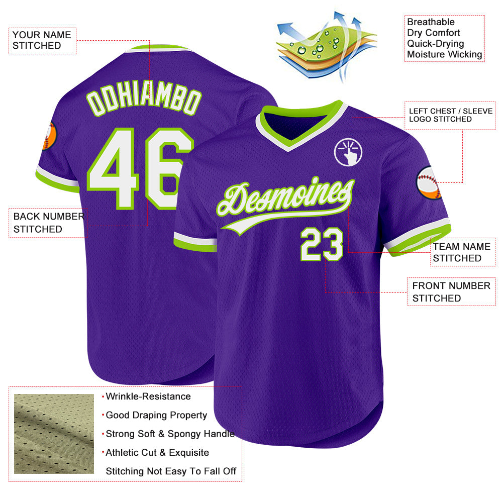 Custom Purple White-Neon Green Authentic Throwback Baseball Jersey - Sky-Custom