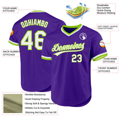 Custom Purple White-Neon Green Authentic Throwback Baseball Jersey - Sky-Custom