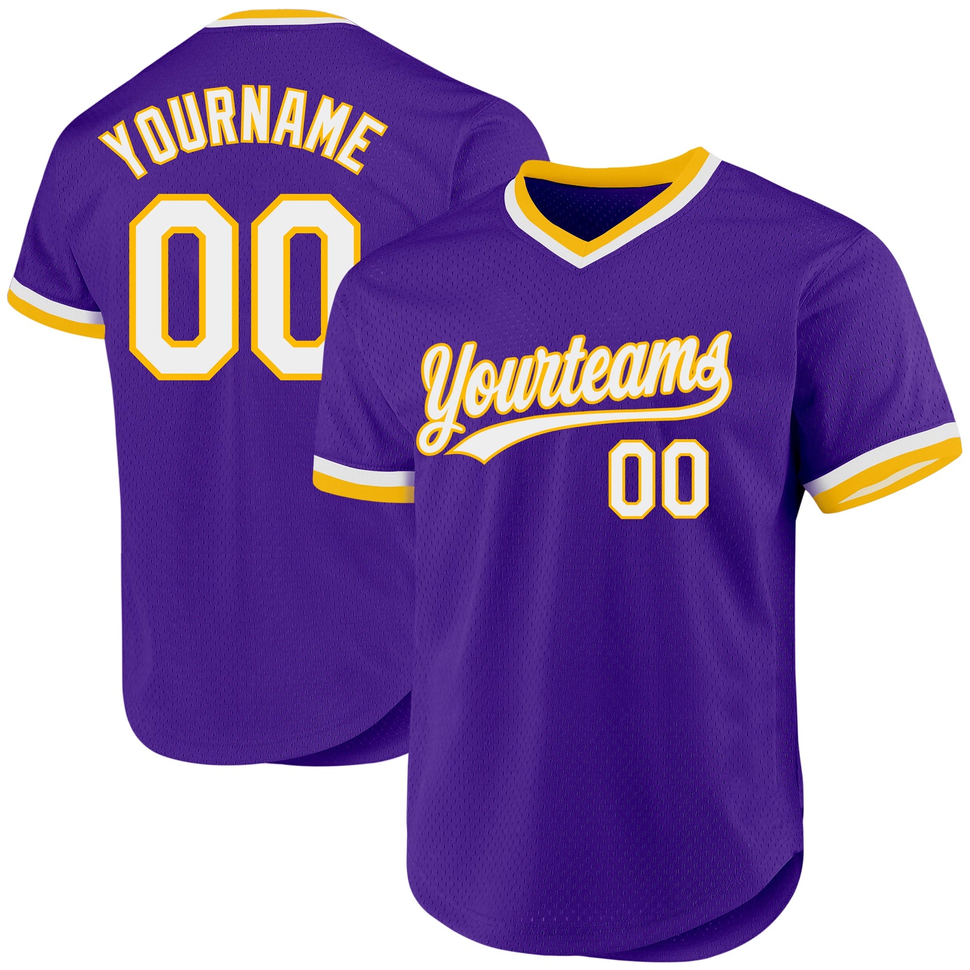 Custom Purple White-Gold Authentic Throwback Baseball Jersey - Sky-Custom