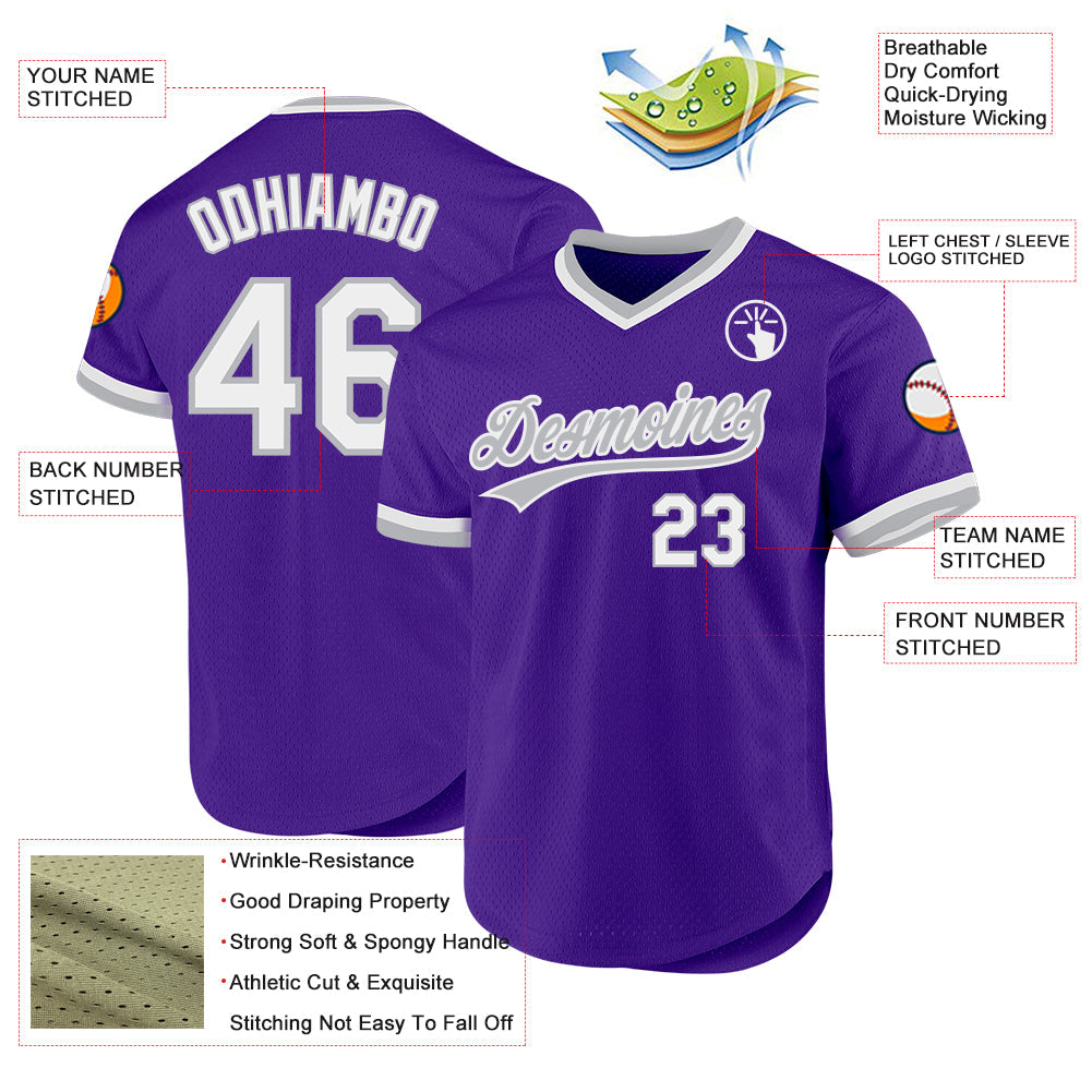 Custom Purple White-Gray Authentic Throwback Baseball Jersey - Sky-Custom