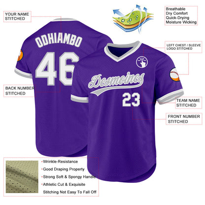 Custom Purple White-Gray Authentic Throwback Baseball Jersey - Sky-Custom