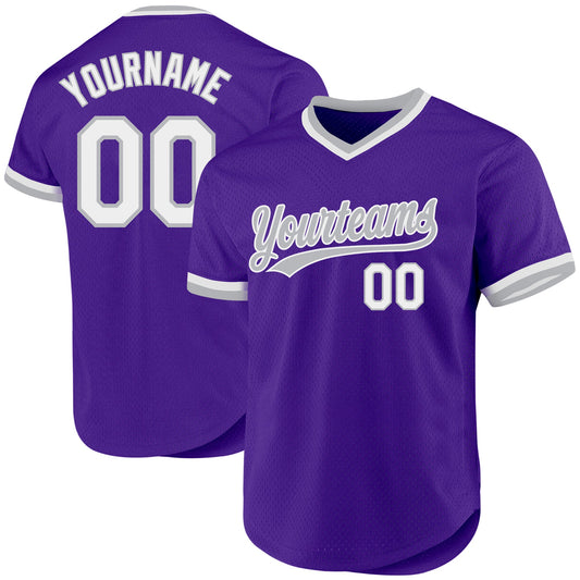 Custom Purple White-Gray Authentic Throwback Baseball Jersey - Sky-Custom