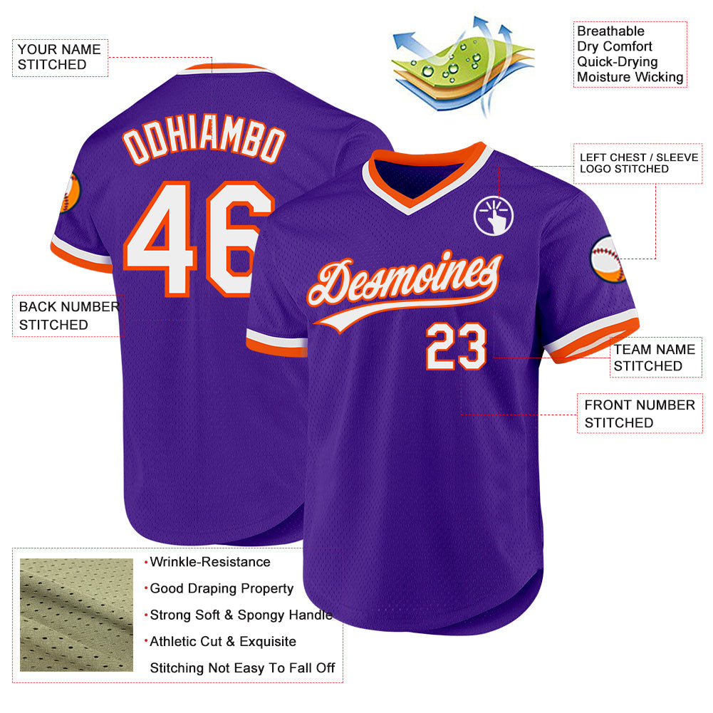 Custom Purple White-Orange Authentic Throwback Baseball Jersey - Sky-Custom
