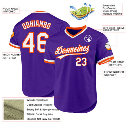 Custom Purple White-Orange Authentic Throwback Baseball Jersey - Sky-Custom