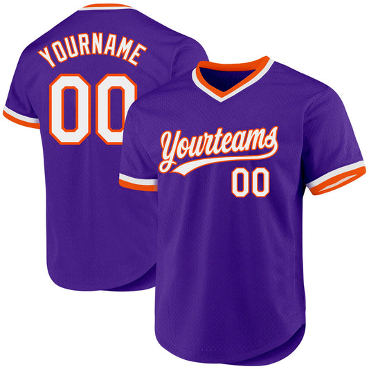 Custom Purple White-Orange Authentic Throwback Baseball Jersey - Sky-Custom