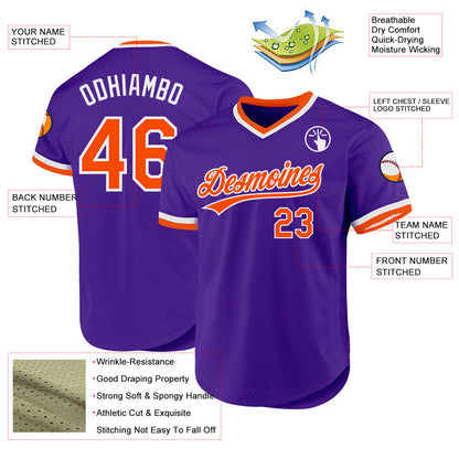 Custom Purple Orange-White Authentic Throwback Baseball Jersey - Sky-Custom