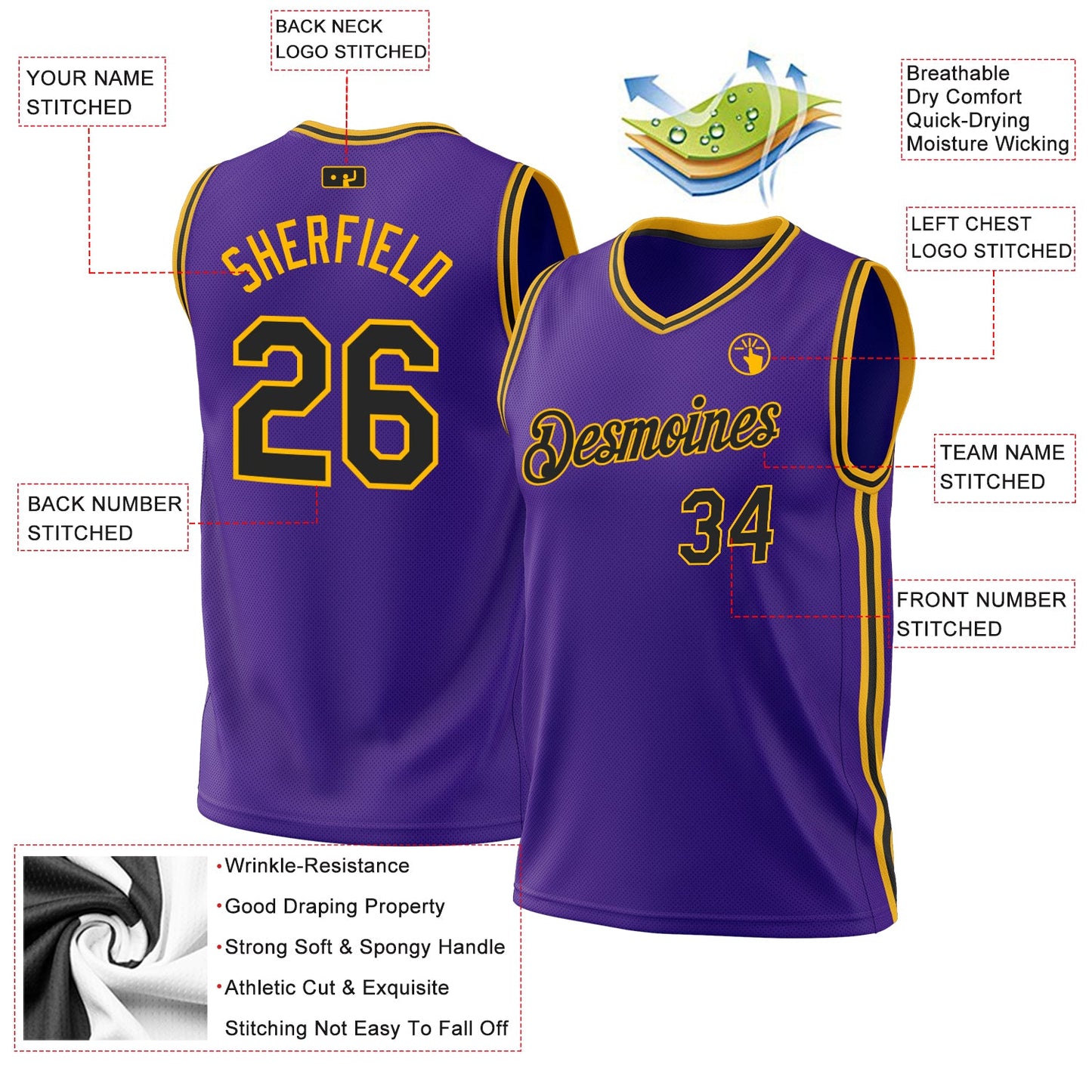 Custom Purple Black-Gold Authentic Throwback Basketball Jersey - Sky-Custom