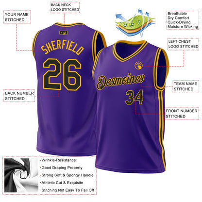 Custom Purple Black-Gold Authentic Throwback Basketball Jersey - Sky-Custom