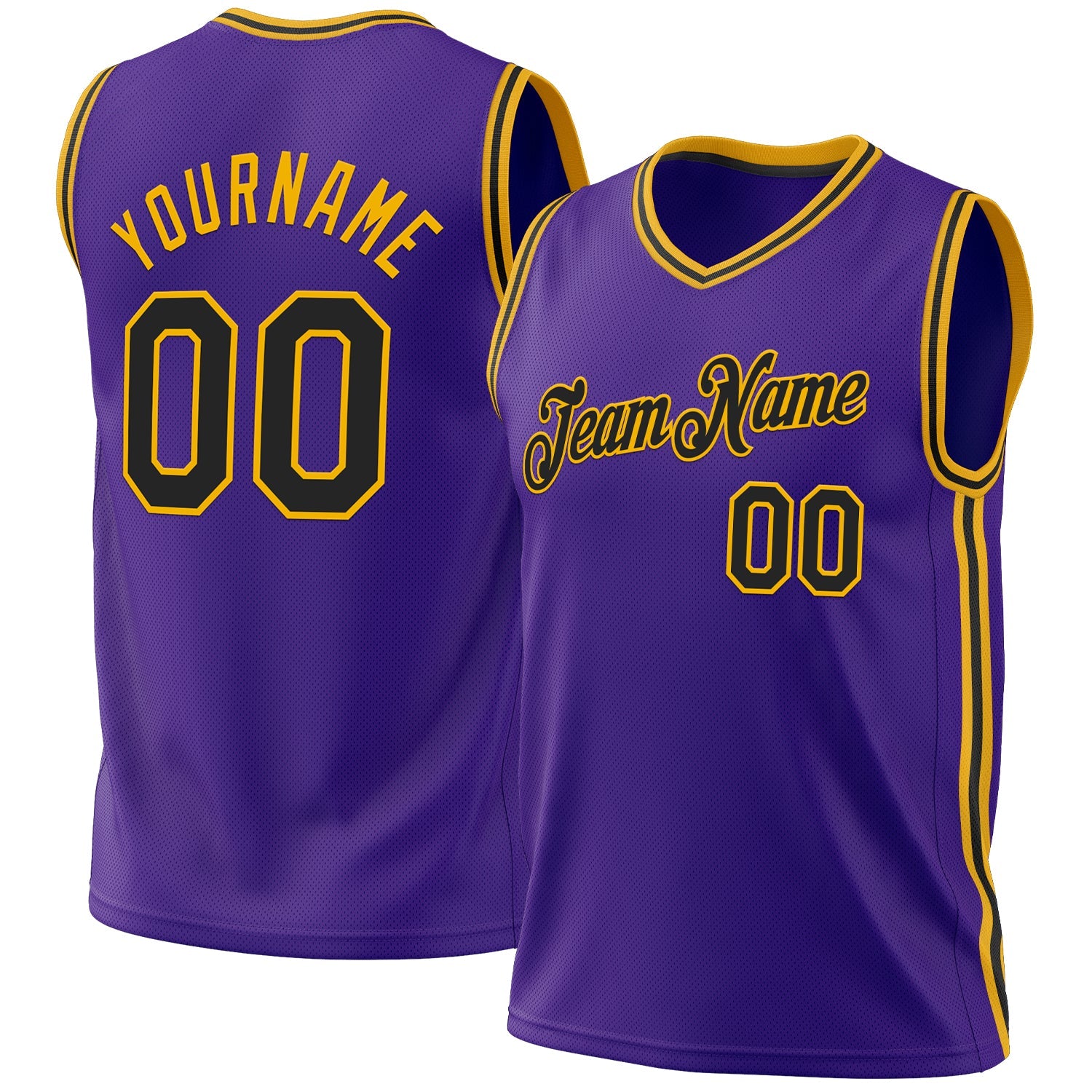 Custom Purple Black-Gold Authentic Throwback Basketball Jersey - Sky-Custom