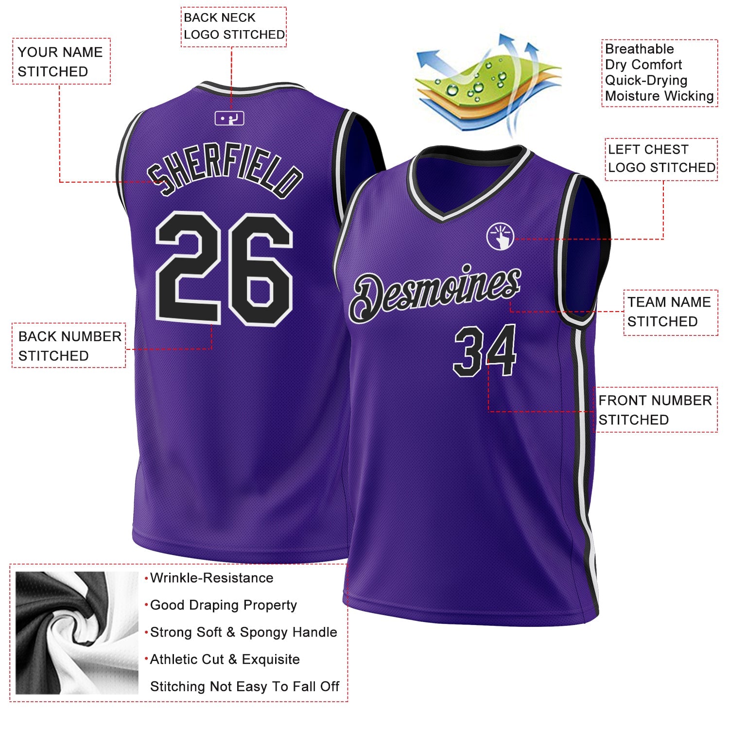 Custom Purple Black-White Authentic Throwback Basketball Jersey - Sky-Custom