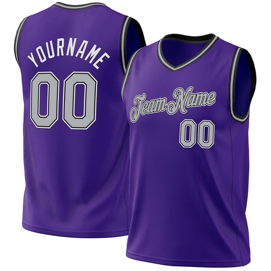 Custom Purple Gray-Black Authentic Throwback Basketball Jersey - Sky-Custom