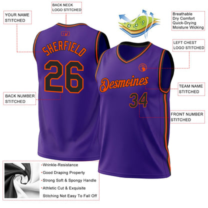 Custom Purple Black-Orange Authentic Throwback Basketball Jersey - Sky-Custom