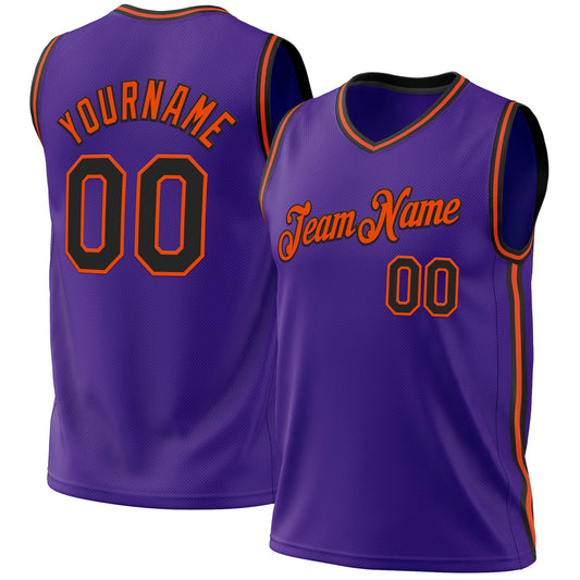 Custom Purple Black-Orange Authentic Throwback Basketball Jersey - Sky-Custom