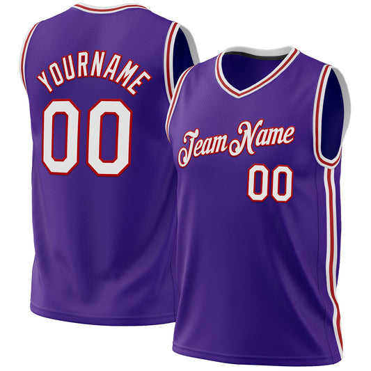 Custom Purple White-Red Authentic Throwback Basketball Jersey - Sky-Custom