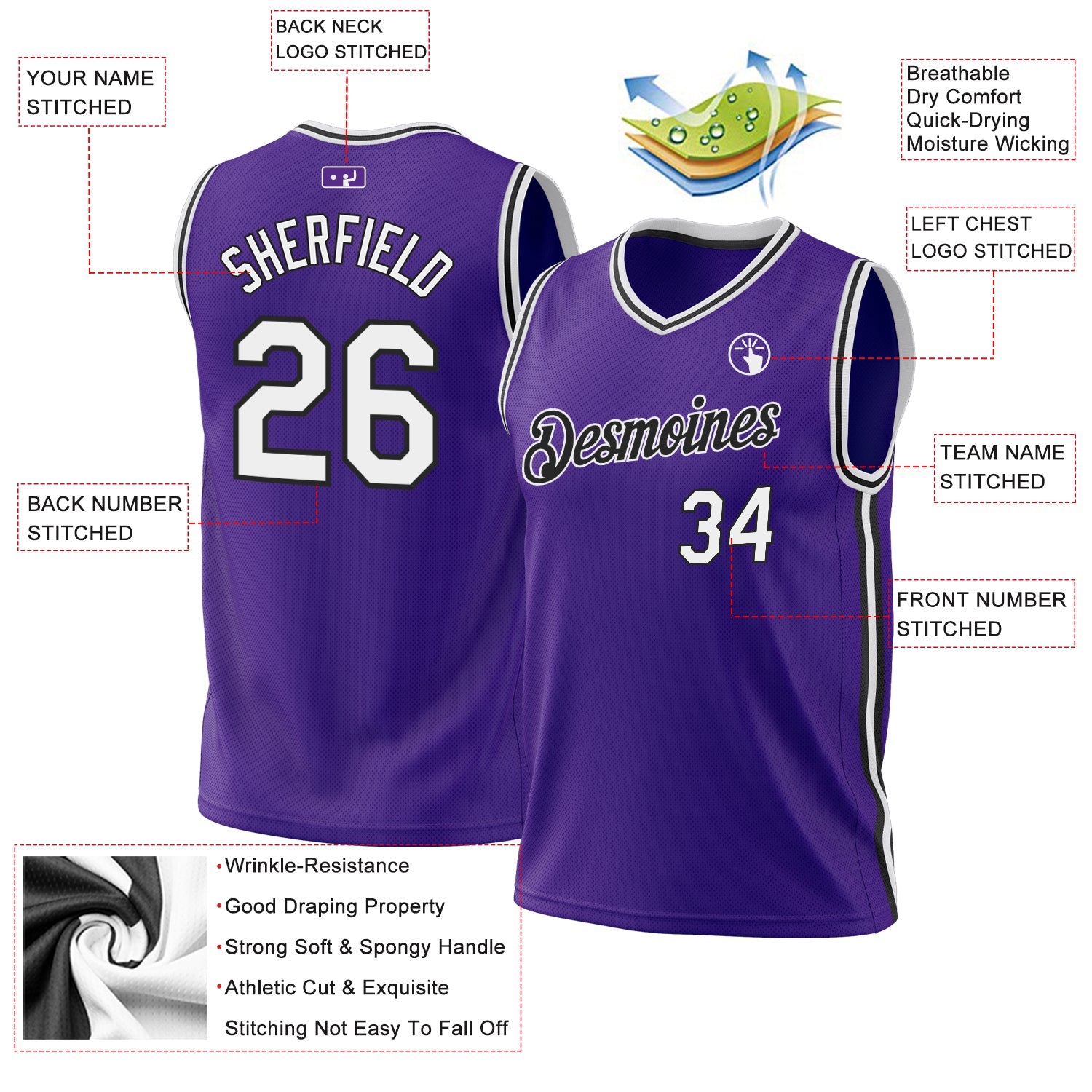 Custom Purple White-Black Authentic Throwback Basketball Jersey - Sky-Custom