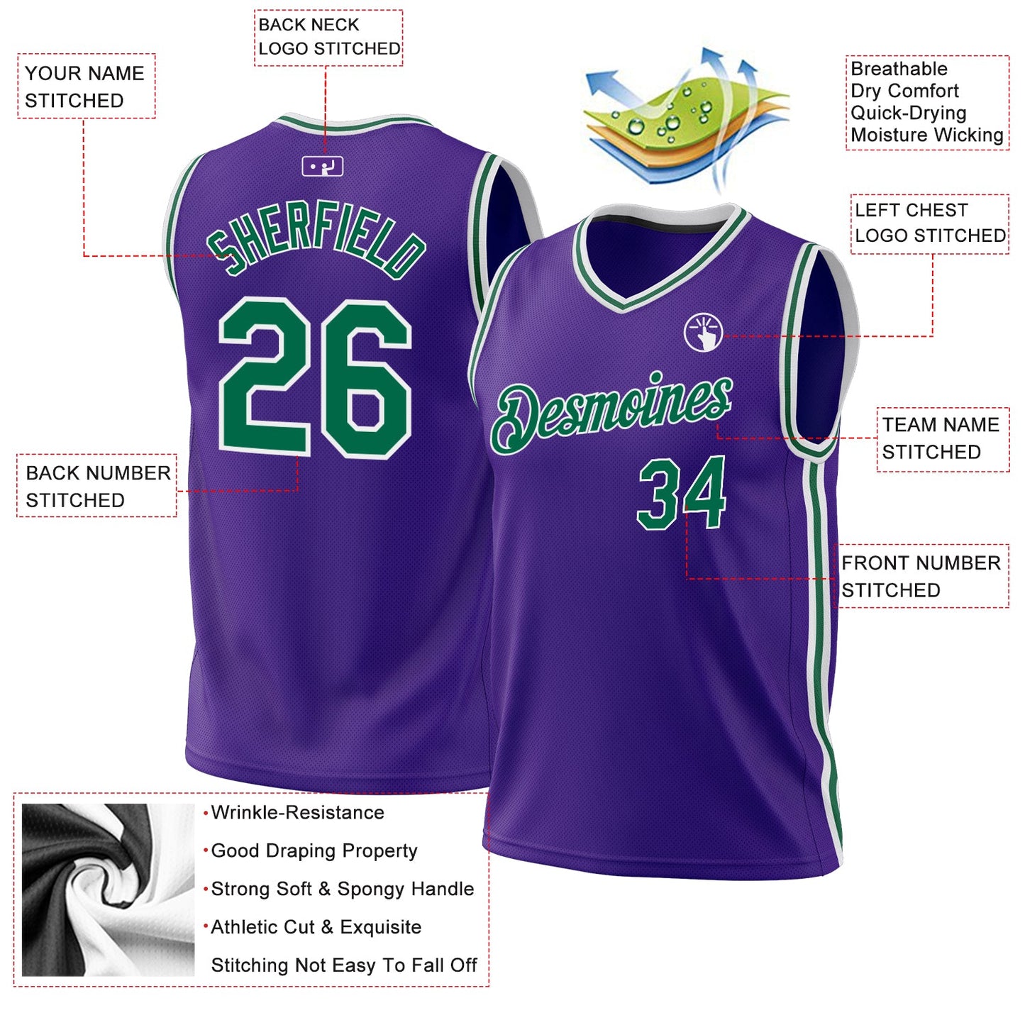 Custom Purple Kelly Green-White Authentic Throwback Basketball Jersey - Sky-Custom