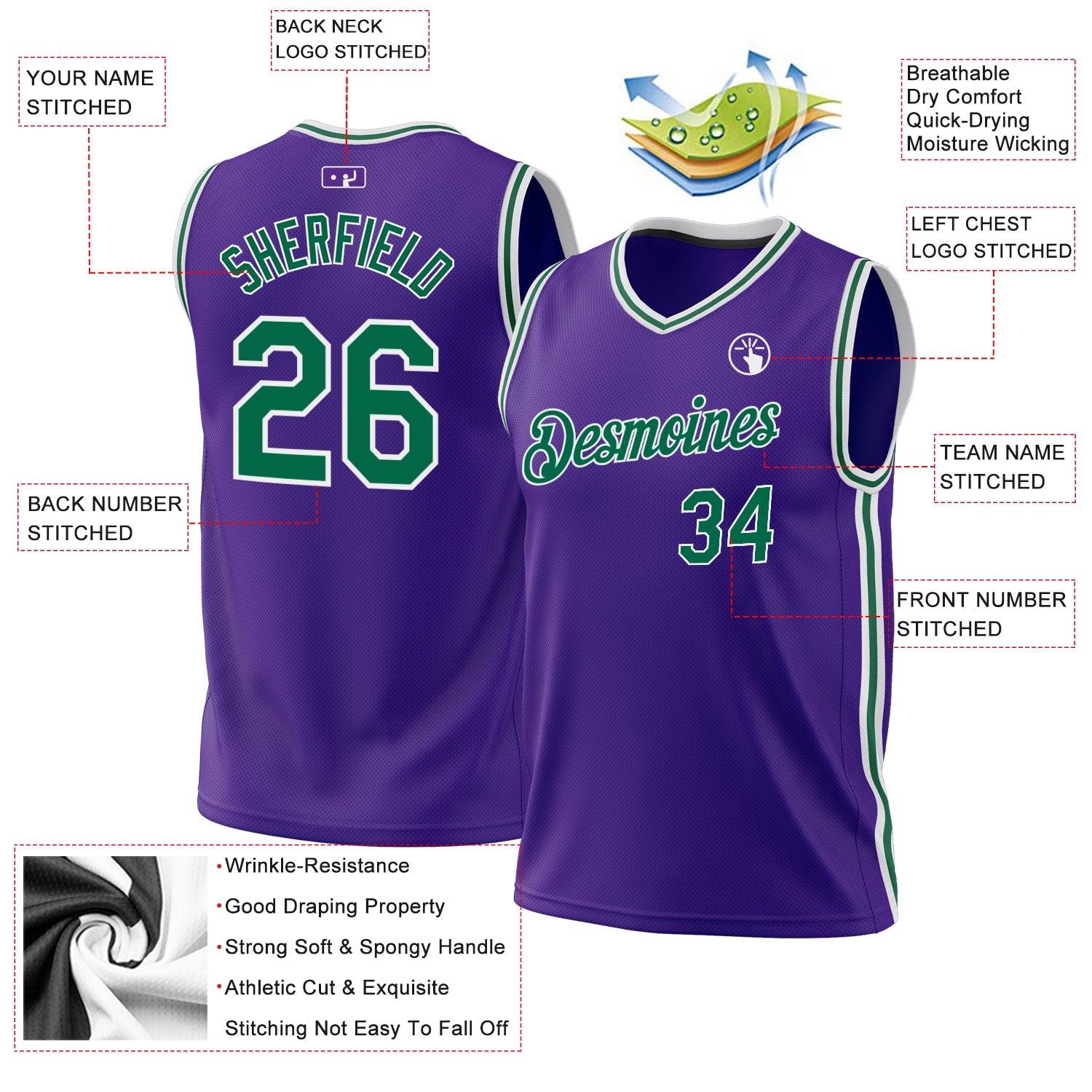 Custom Purple Kelly Green-White Authentic Throwback Basketball Jersey - Sky-Custom