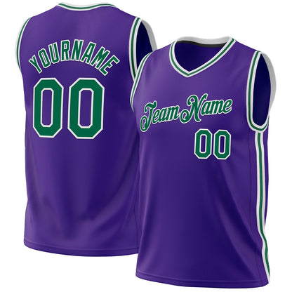 Custom Purple Kelly Green-White Authentic Throwback Basketball Jersey - Sky-Custom