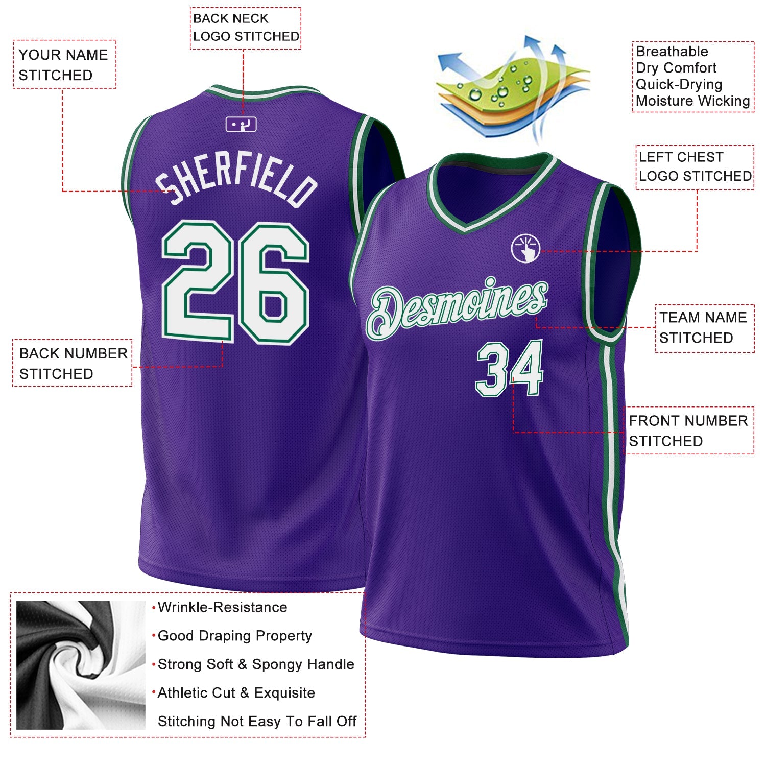Custom Purple White-Kelly Green Authentic Throwback Basketball Jersey - Sky-Custom