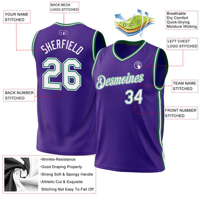 Custom Purple White-Kelly Green Authentic Throwback Basketball Jersey - Sky-Custom