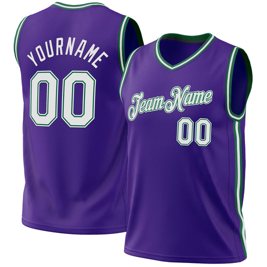 Custom Purple White-Kelly Green Authentic Throwback Basketball Jersey - Sky-Custom
