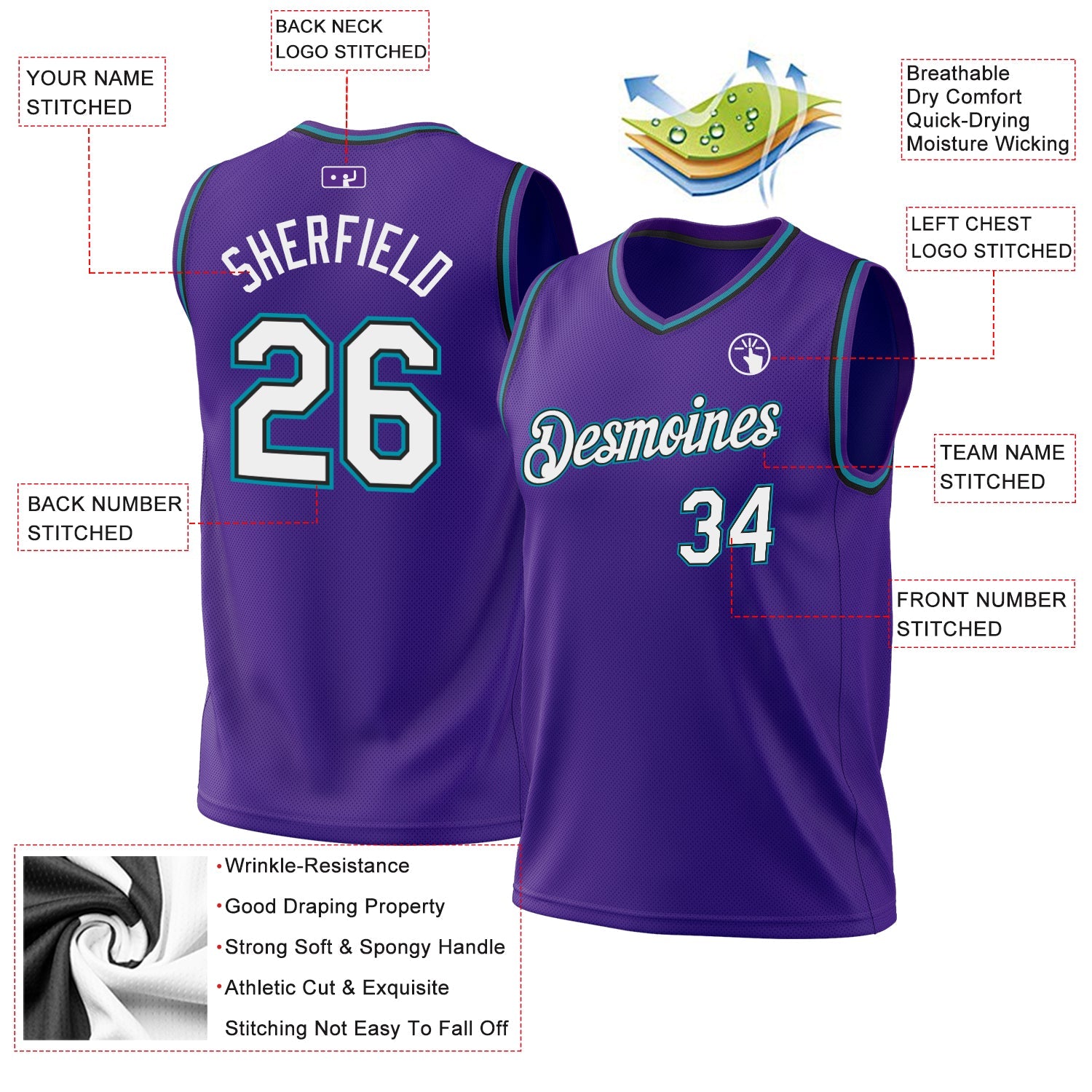 Custom Purple Black-Teal Authentic Throwback Basketball Jersey - Sky-Custom