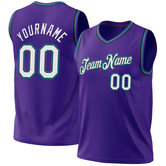 Custom Purple Black-Teal Authentic Throwback Basketball Jersey - Sky-Custom