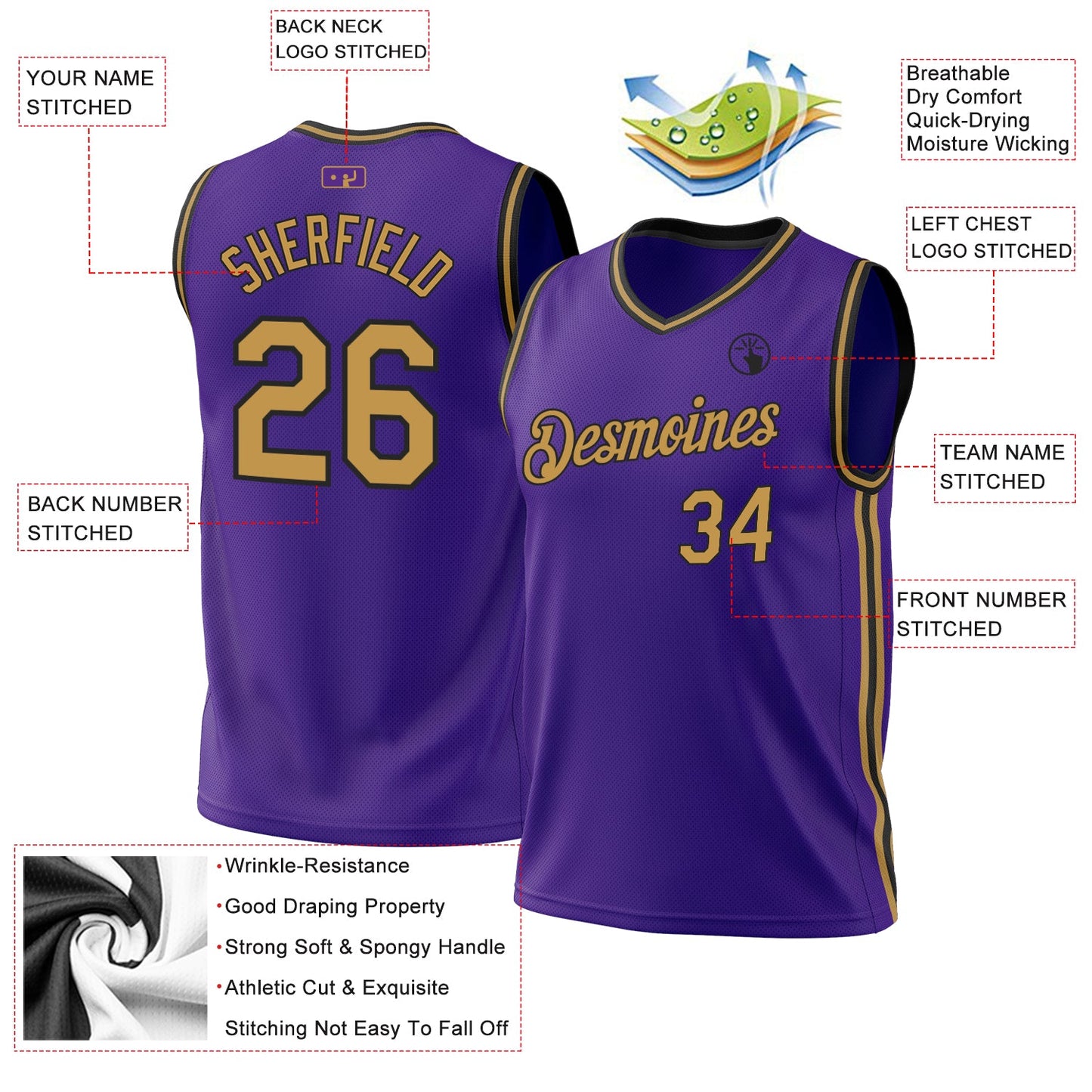 Custom Purple Old Gold-Black Authentic Throwback Basketball Jersey - Sky-Custom
