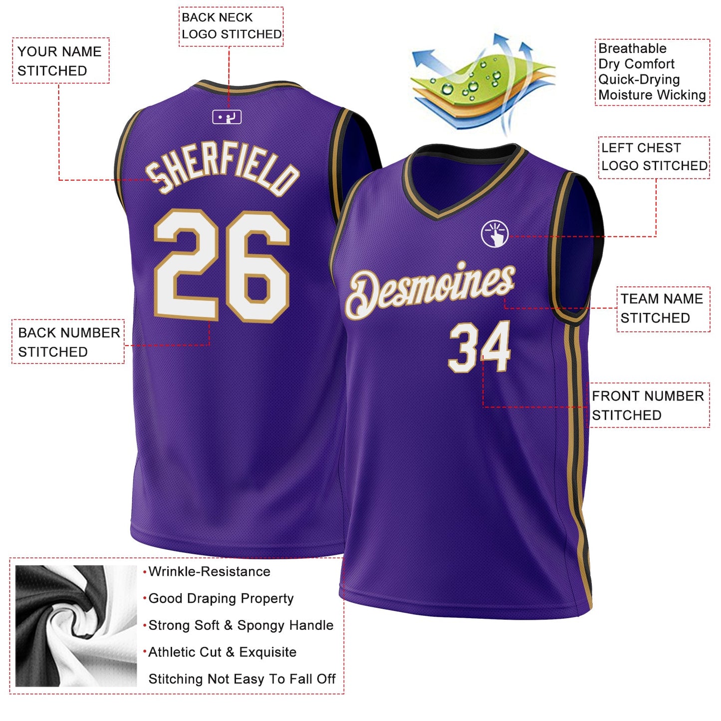 Custom Purple Old Gold-Black Authentic Throwback Basketball Jersey - Sky-Custom