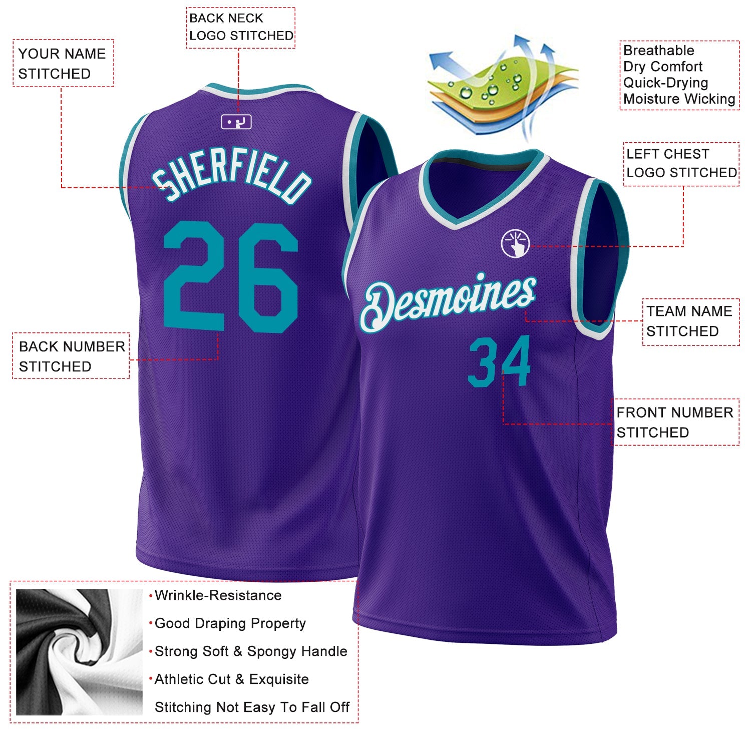 Custom Purple Teal-White Authentic Throwback Basketball Jersey - Sky-Custom