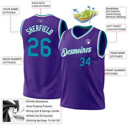 Custom Purple Teal-White Authentic Throwback Basketball Jersey - Sky-Custom