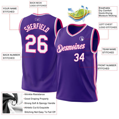 Custom Purple White-Pink Authentic Throwback Basketball Jersey - Sky-Custom